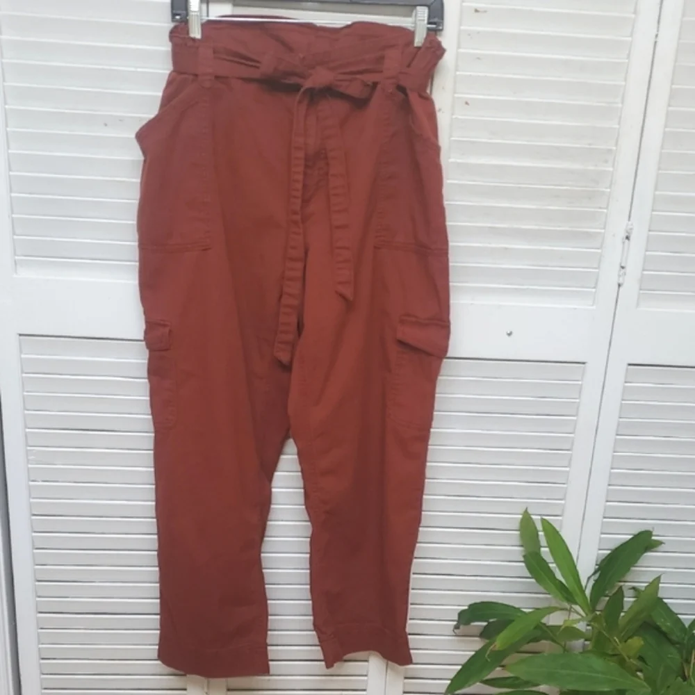 Old Navy Rust Tie-Waist Cropped Cargo Pants Size L - Picture 2 of 9